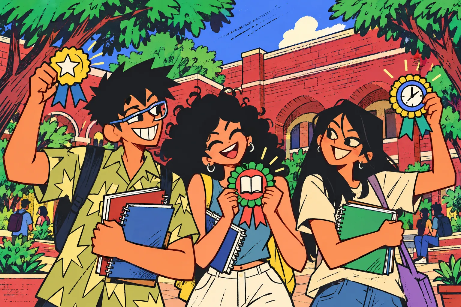 Campus friends celebrating their study progress